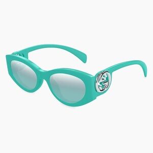 Gucci Chaise Longue Cat-Eye Sunglasses (Light Teal/Silver) NWT